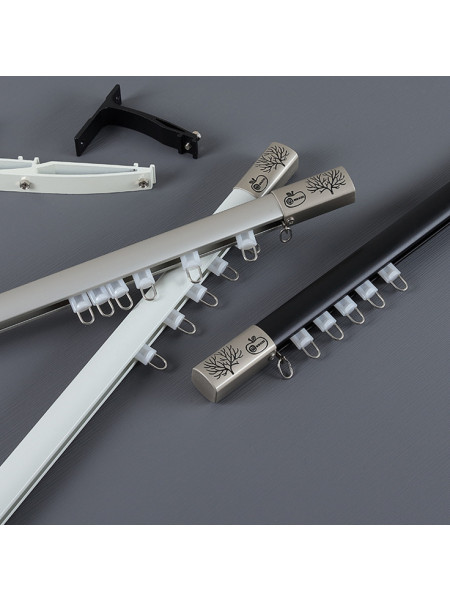 CHR55 White Silver Black Aluminum alloy Curtain Rod Set With Rollers For living room