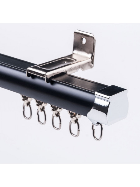 CHR8024 Ivory Black Wall Ceiling Mounted Triple Curtain Tracks with Valance Track