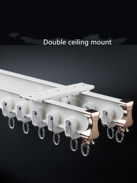 CHRY35 White/Champagne Mounted Custom Made Curtain Tracks For Bay Windows