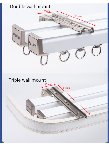 CHRY54 Big White Curtain Tracks Metal Bearing Roller Ceiling/Wall Mount