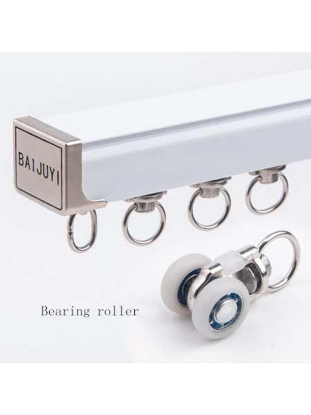 CHRY54 Big White Curtain Tracks Metal Bearing Roller Ceiling/Wall Mount(Color: White Track with bearing roller)
