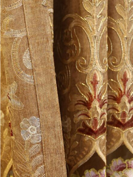 QY2168A Maia Embroidered Floral Thick Chenille Custom Made Curtains