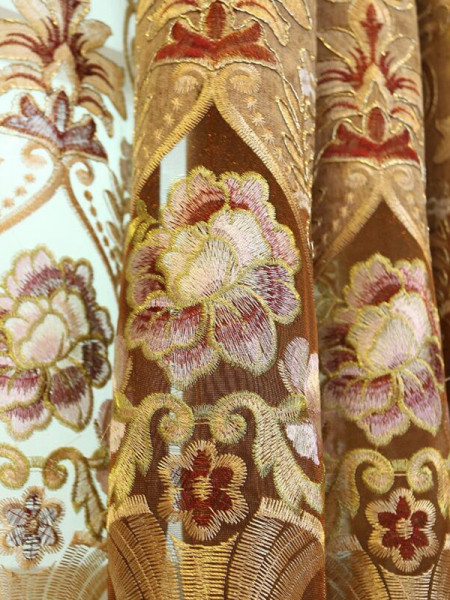 QY2168A Maia Embroidered Floral Thick Chenille Custom Made Curtains