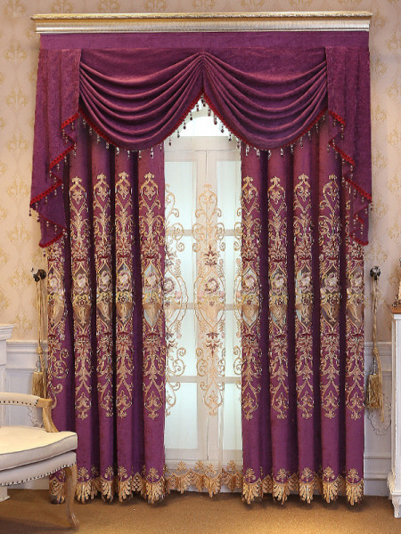 QY2168A Maia Embroidered Floral Thick Chenille Custom Made Curtains