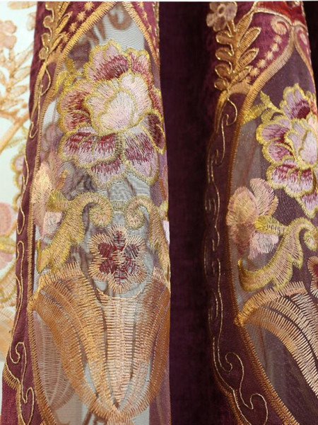 QY2168A Maia Embroidered Floral Thick Chenille Custom Made Curtains