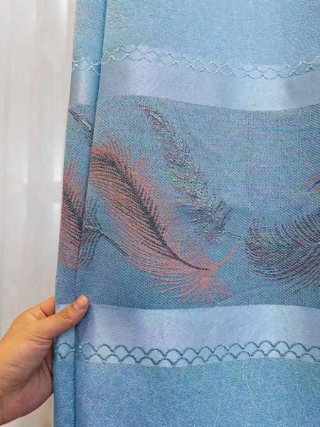 Jacquard Ready Made Curtains Eyelet Blackout Feather Chenille Drapery