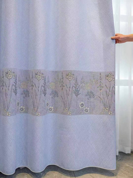 Chenille Custom Made Curtains Pretty Jacquard Flowers Blue Grey Pink(Color: Grey)