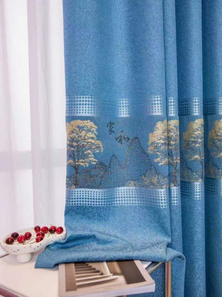 Eyelet Ready Made Blackout Curtains Jacquard Trees Chenille Panels