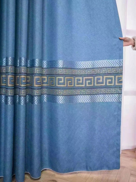 Extra Wide Ready Made Eyelet Curtains Jacquard Monogram 112 Inches(Color: Blue)