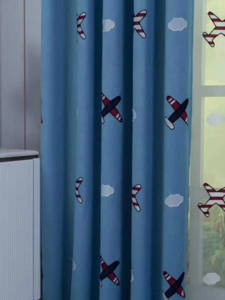 QY24H06BD Fashion Children Printing Cute Plane Patterns Pink and Blue Grommet Ready Made Curtains