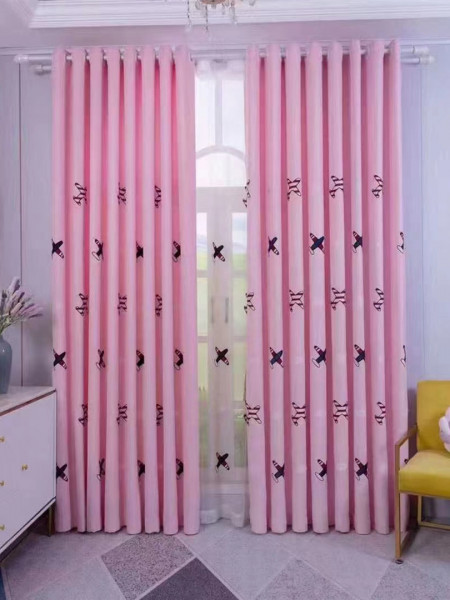 EQY24H06BD Extra Wide Fashion Children Printing Cute Plane Patterns Pink and Blue Grommet Ready Made Curtains(Color: Pink)
