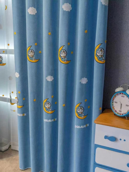 QY24H06D Fashion Children Chenille Embroidered Hello Kitty Blue Custom Made Curtains
