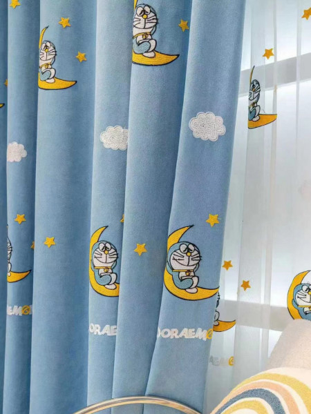 QY24H06DS Fashion Children EmbroideredHello Kitty Blue Fabric Sample(Color: Bule)