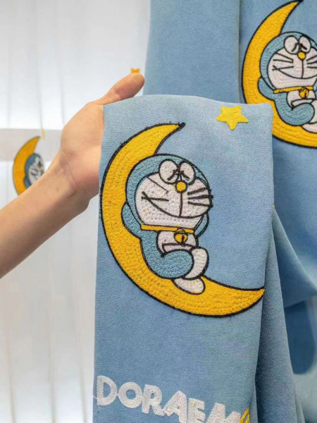QY24H06DS Fashion Children EmbroideredHello Kitty Blue Fabric Sample