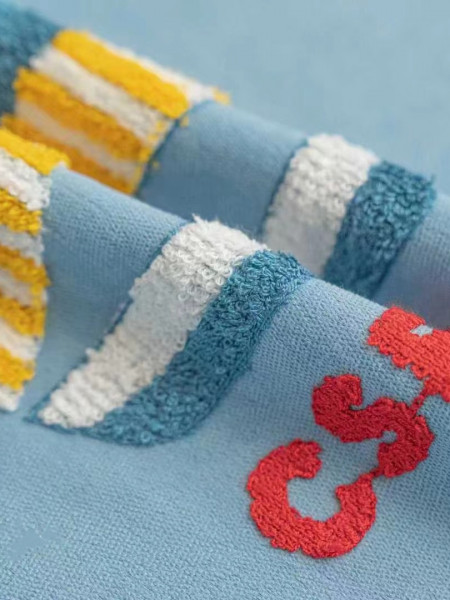 QY24H06G High Quality Children Chenille Embroidered Blue Sailboats Custom Made Curtains