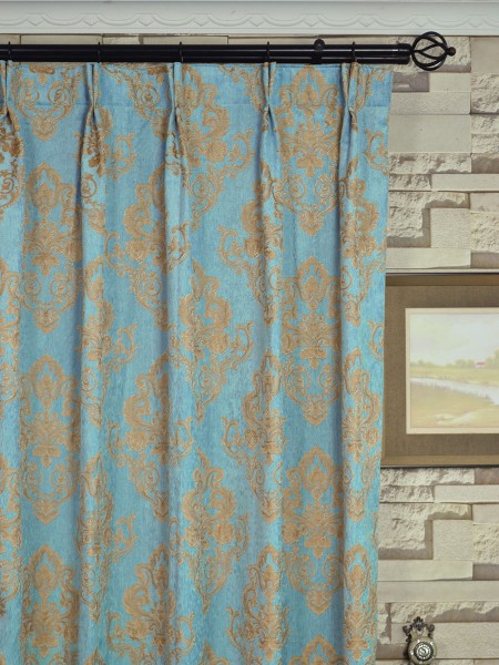 Angel Jacquard European Style Floral Custom Made Curtains (Heading: Double Pinch Pleat)