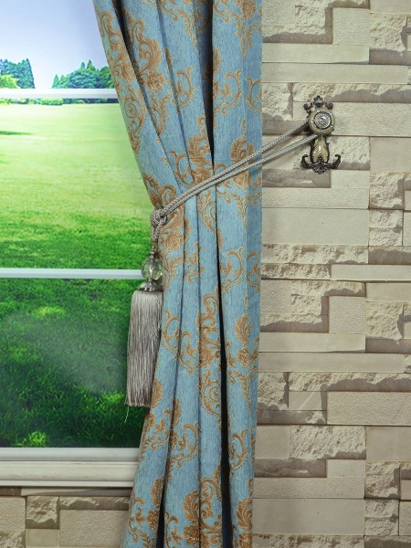 Angel Jacquard European Style Floral Grommet Chenille Curtain Tassel Tieback