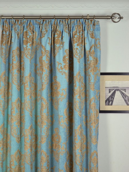 Angel Jacquard European Style Floral Custom Made Curtains (Heading: Pencil Pleat)