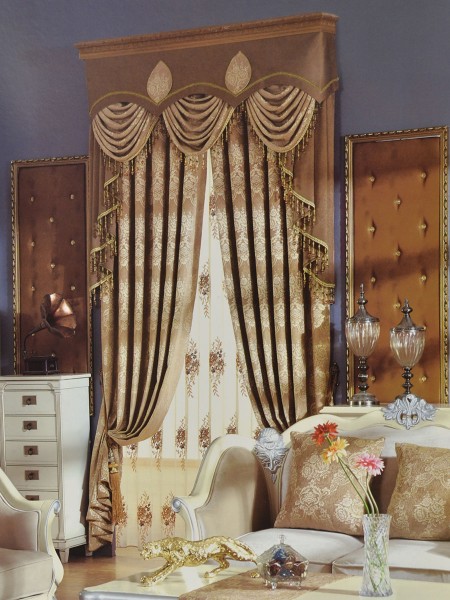 Angel Jacquard Floral Damask Grommet Chenille Curtain (Color: French Bistre)