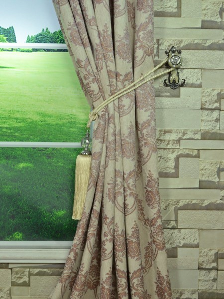 Angel Jacquard Floral Damask Double Pinch Pleat Chenille Curtain Tassel Tieback