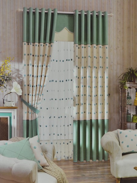 Eclipse Embroidered Polka Dot Stitching Style Custom Made Curtains (Color: Celadon Green)