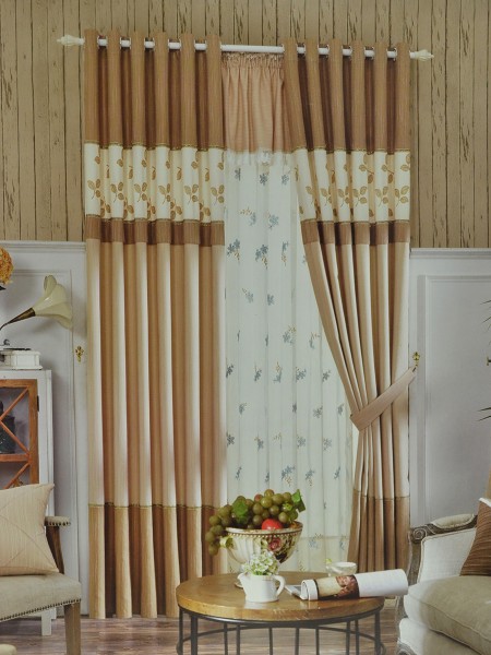 Eclipse Embroidered Elegant Stitching Style Custom Made Curtains (Color: Camel)