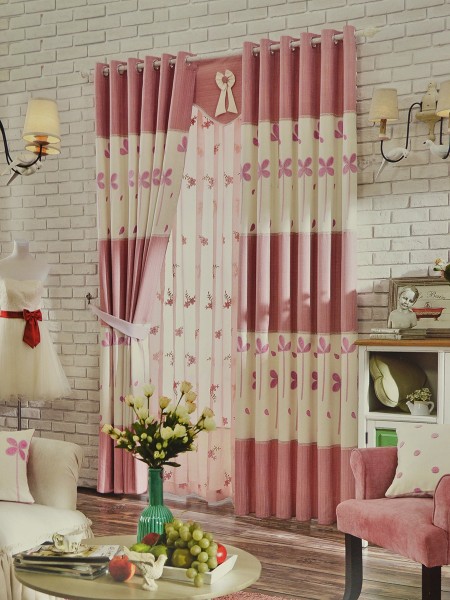 Eclipse Embroidered Four Leaves Stitching Style Custom Made Curtains (Color: Amaranth Pink)