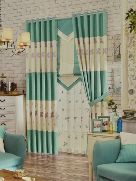 Eclipse Embroidered Four Leaves Stitching Style Custom Made Curtains (Color: Celadon Green)