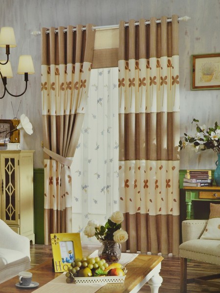 Eclipse Embroidered Four Leaves Stitching Style Custom Made Curtains (Heading: Eyelet)