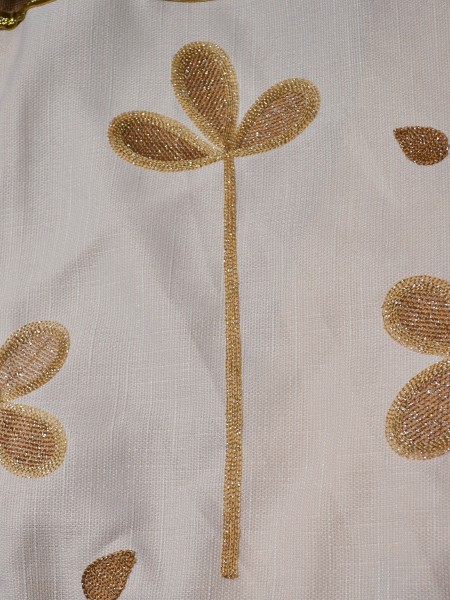 Eclipse Embroidered Four Leaves Stitching Style Grommet Curtain Camel Fabric