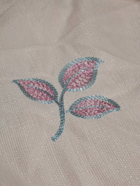Eclipse Embroidered Three Leaves Stitching Style Grommet Curtain Carmine Fabric