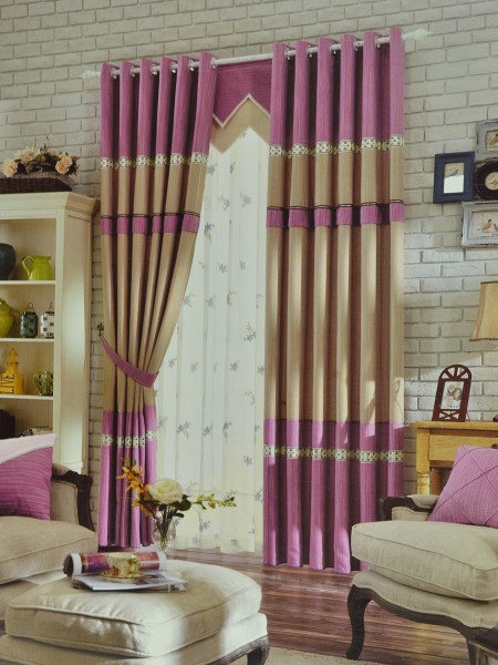 Eclipse Solid Stitching Style Grommet Curtain with Trims (Color: Camel)