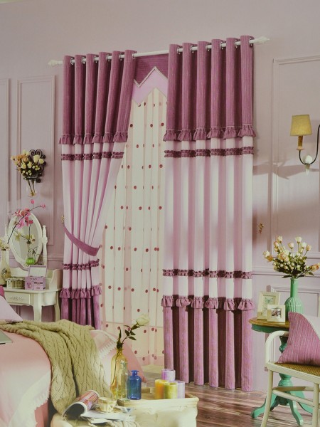 Eclipse Solid Stitching Style and Ruffle Custom Made Curtains (Color: Amaranth Pink)