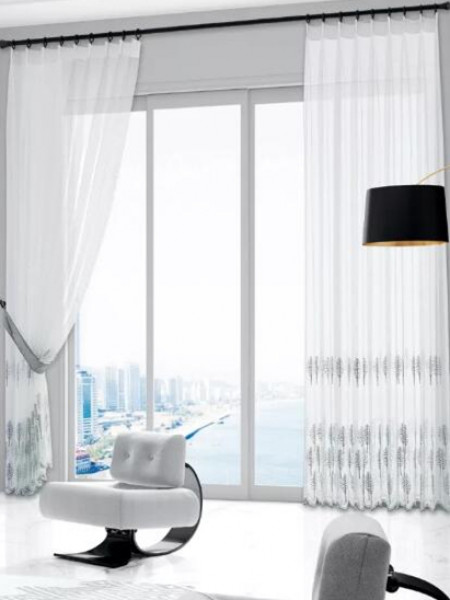 QY7121SVC Elbert Trees Embroidered Double Pinch Pleat Ready Made Sheer Curtains