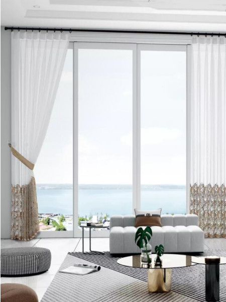 QY7121SB Elbert Monstera Embroidered Custom Made Sheer Curtains