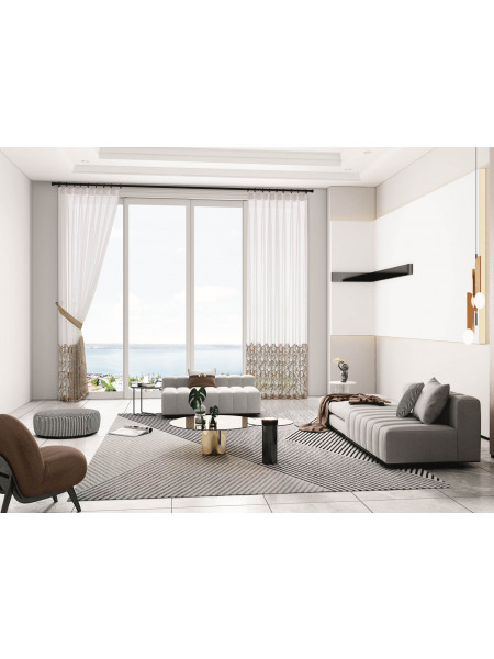 QY7121SBC Elbert Monstera Embroidered Double Pinch Pleat Ready Made Sheer Curtains Online