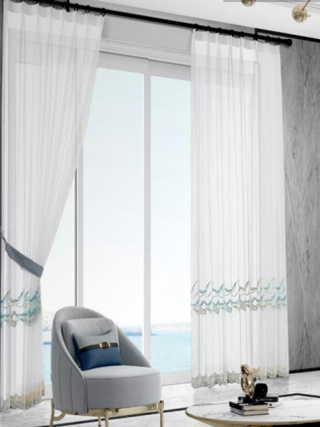 QY7121SCC Elbert Water Pattern Embroidered Double Pinch Pleat Ready Made Sheer Curtains