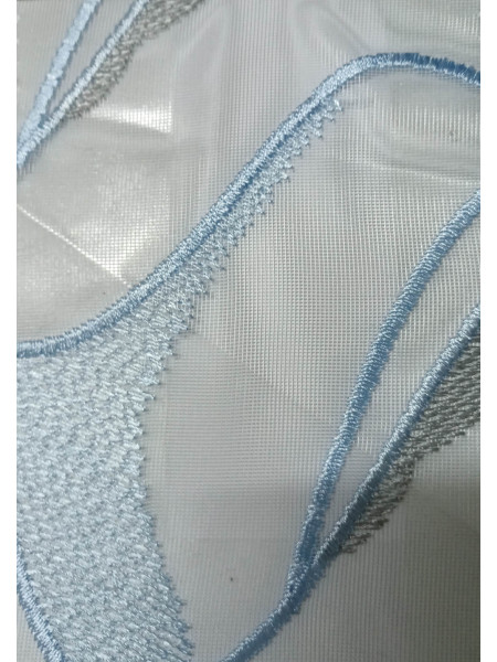 QY7121SCC Elbert Water Pattern Embroidered Double Pinch Pleat Ready Made Sheer Curtains(Color: Blue grey)