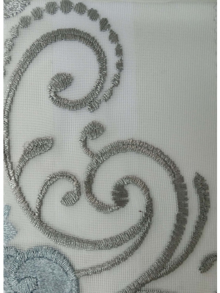 QY7121SE Elbert Flower Embroidered Custom Made Sheer Curtains(Color: Blue grey)