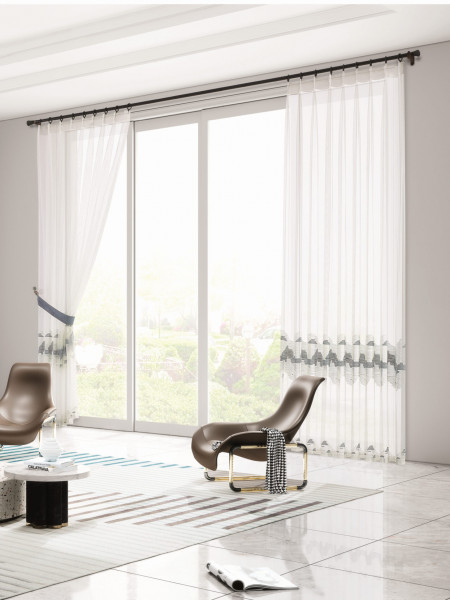 QY7121SF Elbert Line Shadow Embroidered Custom Made Sheer Curtains