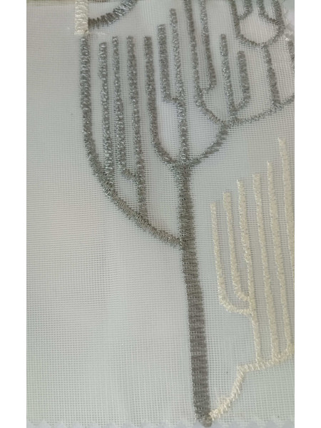 QY7121SGC Elbert Trees Embroidered Double Pinch Pleat Ready Made Sheer Curtains(Color: Grey)