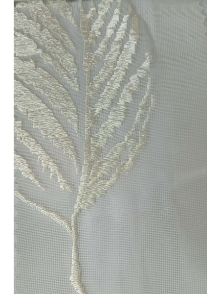 QY7121SHC Elbert Leaves Embroidered Double Pinch Pleat Ready Made Sheer Curtains(Color: Beige)