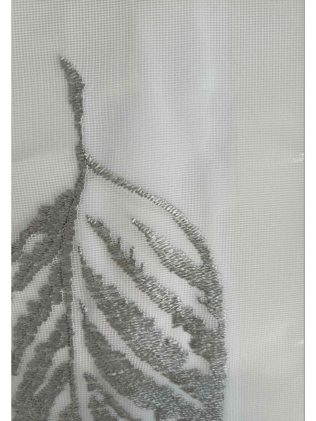 QY7121SHC Elbert Leaves Embroidered Double Pinch Pleat Ready Made Sheer Curtains(Color: Grey)