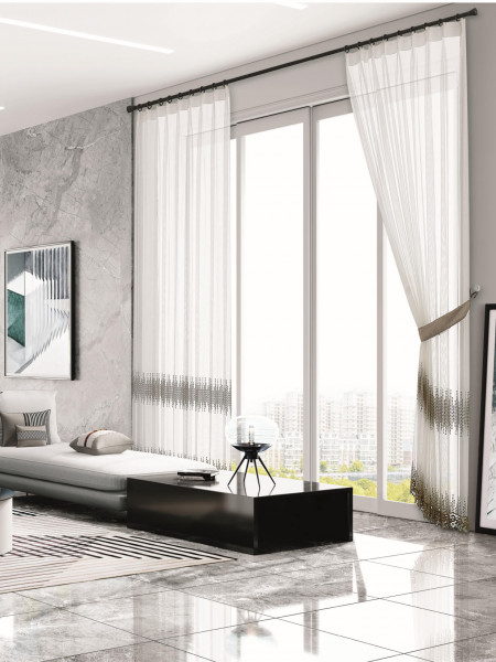 QY7121SJ Elbert Lavenders Embroidered Custom Made Sheer Curtains