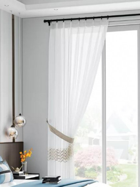QY7121SMC Elbert Ripple Embroidered Double Pinch Pleat Ready Made Sheer Curtains