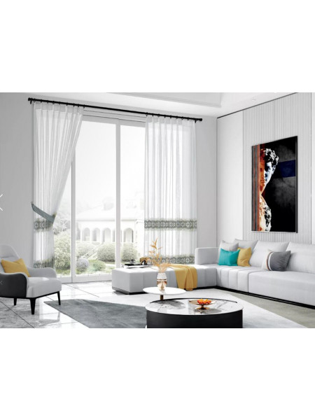 QY7121SN Elbert Embroidered Custom Made Sheer Curtains
