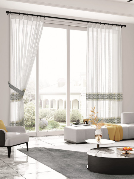QY7121SN Elbert Embroidered Custom Made Sheer Curtains