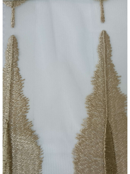 QY7121SOC Elbert Leaves Embroidered Double Pinch Pleat Ready Made Sheer Curtains(Color: Brown)