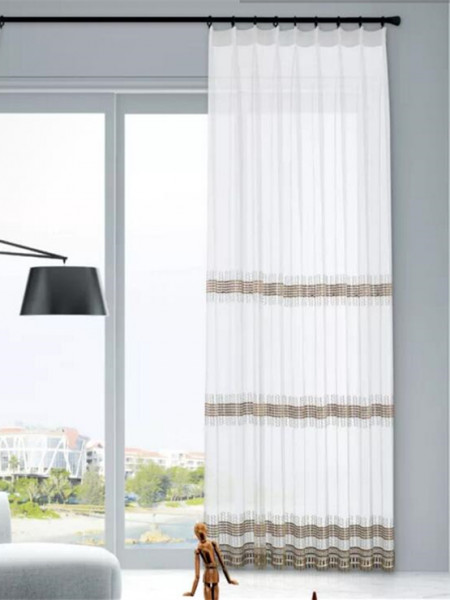 QY7121SP Elbert Horizontal Stripes Embroidered Custom Made Sheer Curtains