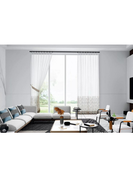 QY7121SQ Elbert Stripes Embroidered Custom Made Sheer Curtains